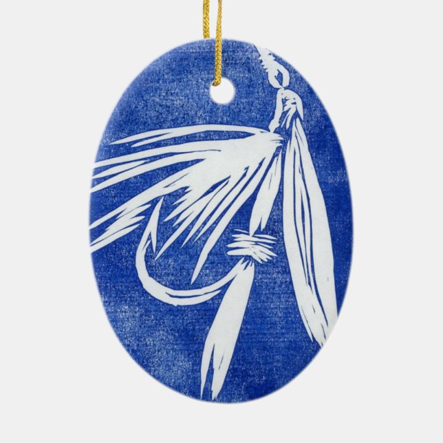 Nassfliege - blauer klassischer Nassflieger Weihna Keramik Ornament (Hinten)