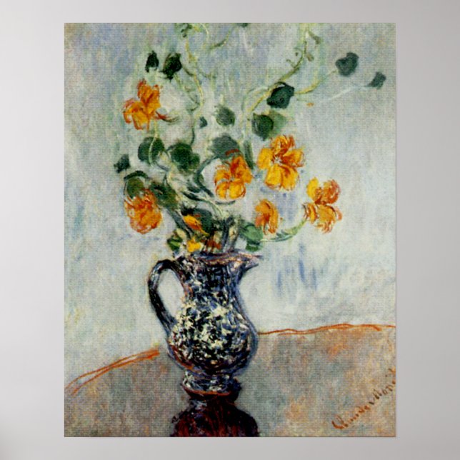 Nasturtien in einer blauen Vase von Monet Poster (Vorne)