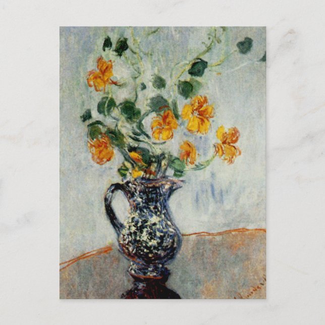 Nasturtien in einer blauen Vase von Monet Postkarte (Vorderseite)