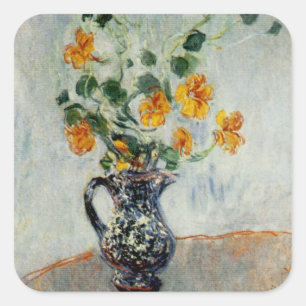 Nasturtien in einer blauen Vase von Monet Quadratischer Aufkleber