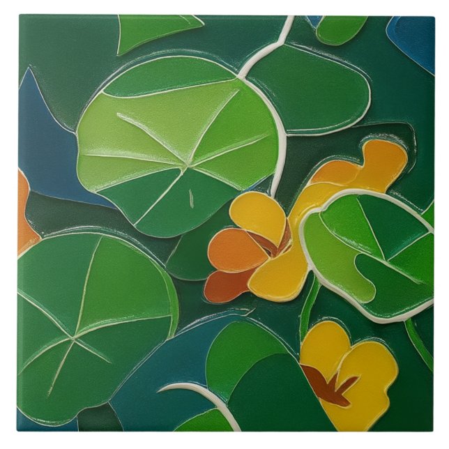 Nasturtien Keramik Tile Fliese (Vorderseite)