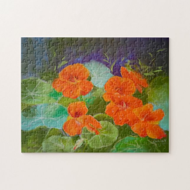 Nasturtium Bloom - Botanical Pastel Puzzle (Horizontal)