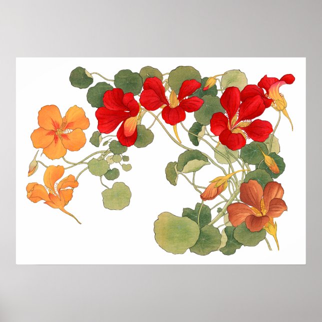 Nasturtium Blume , Japanisch ukio e art Poster (Vorne)