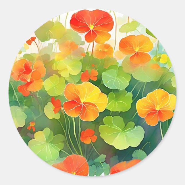 Nasturtium-Blume Lebhaft Runder Aufkleber (Vorderseite)