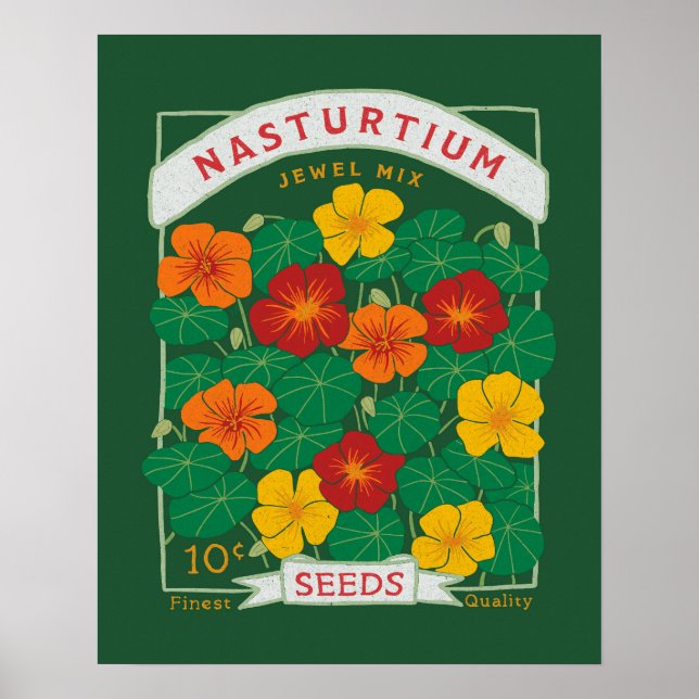 Nasturtium Blume Seed Packet (grün) Poster (Vorne)