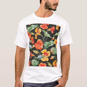 Nasturtium Orange: Dunkles Watercolor-Muster. T-Shirt