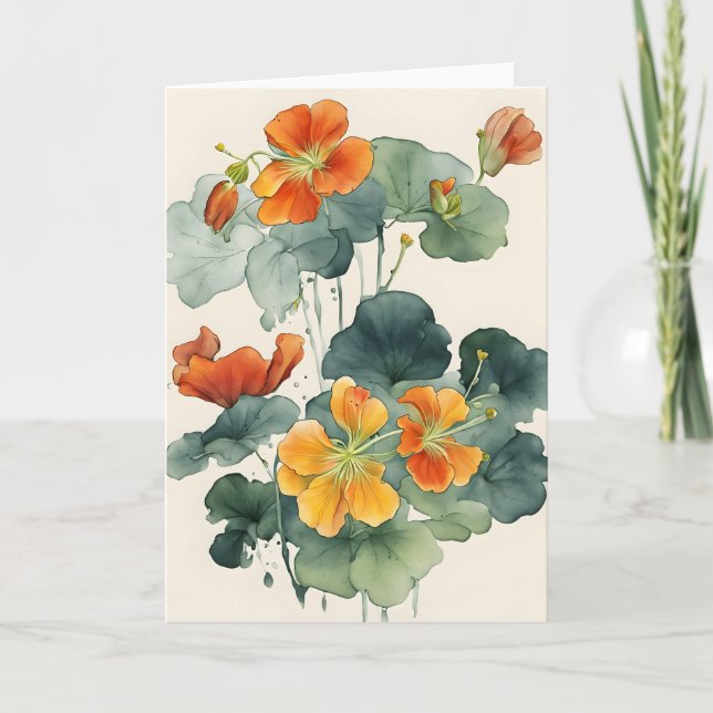 Nasturtium - Watercolor flowers Karte (Vorderseite)