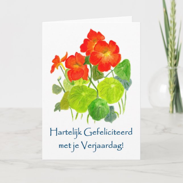 Nasturtiums Birthday Card - Niederländisch Gruß Karte (Vorderseite)