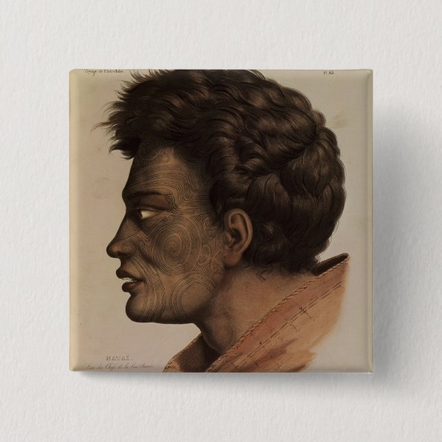 Natai, ein Maori- Leiter von der Brachsen-Bucht, Button (Vorderseite)