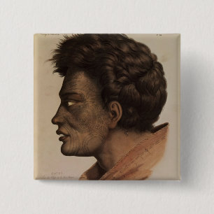 Natai, ein Maori- Leiter von der Brachsen-Bucht, Button