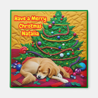 NATALIA~ FROHE WEIHNACHTEN ~ Baum Spielzeug Hund ~ Magnet