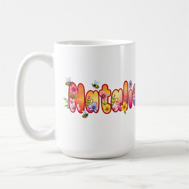 Natalie - Blumen- und Bienen-Design-Tasse Kaffeetasse (Links)