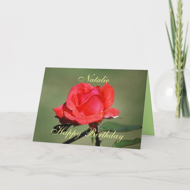 Natalie Happy Birthday Scarlet Rose Card Karte (Vorderseite)
