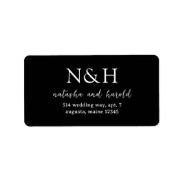 Natasha Black Monogram Modern Wedding Adressaufkleber