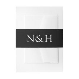 Natasha Black Monogram Modern Wedding Einladungsbanderole