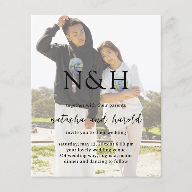 Natasha Foto Monogram Modern Wedding Einladung (Vorderseite)