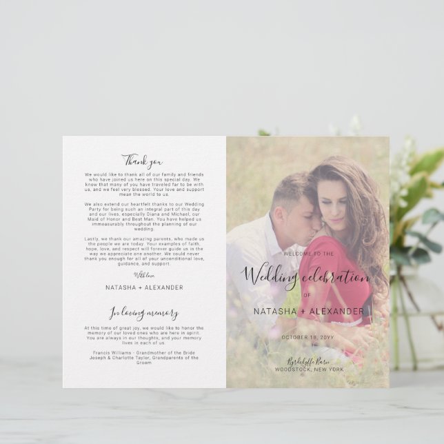 Natasha Modern Foto Wedding Zeremony Program (Stehend Vorderseite)