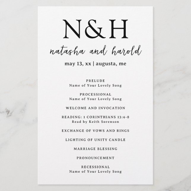 Natasha Monogram Modern Wedding Program (Vorderseite)