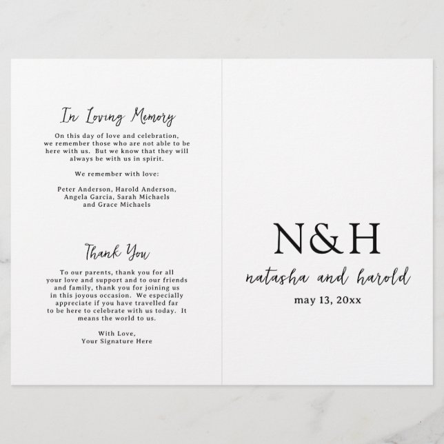 Natasha Monogram Modern Wedding Program (Vorderseite)