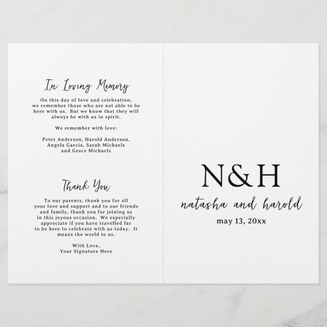 Natasha Monogram Modern Wedding Program Flyer (Vorne)