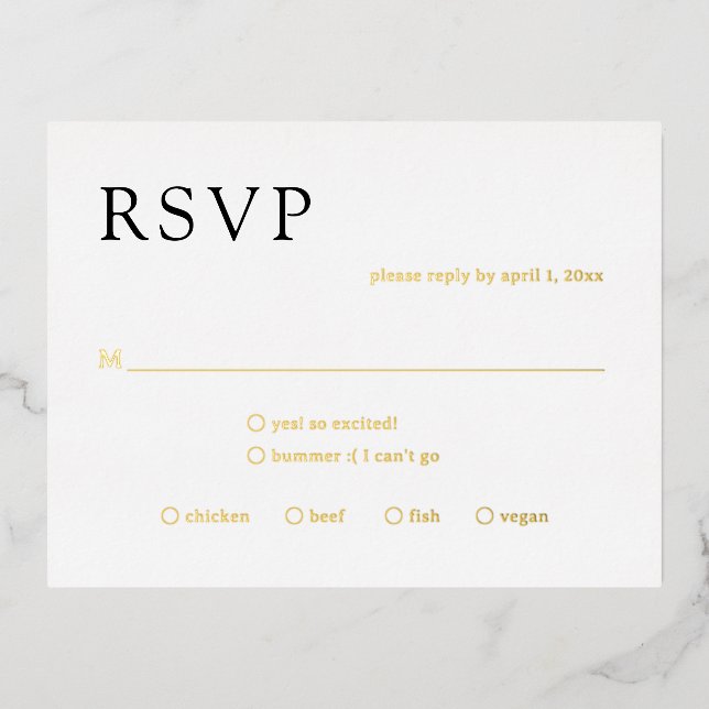 Natasha Monogram Modern Wedding RSVP Card Folie Einladungspostkarte (Vorderseite)