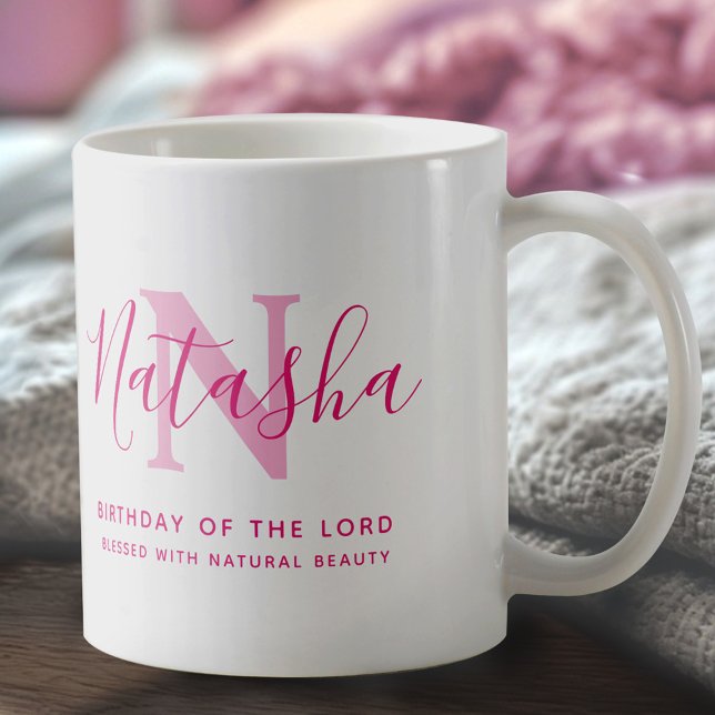 Natasha name meaning and monogram pink text kaffeetasse (Von Creator hochgeladen)