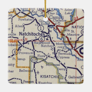 Natchitoches LA Vintage Karte Keramikornament