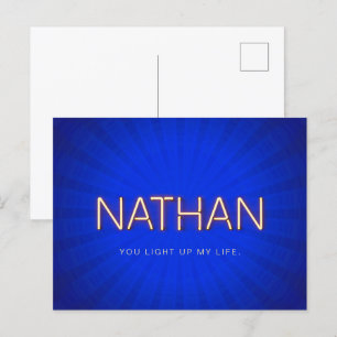 Nathan Name in leuchtenden Neonleuchten Postkarte