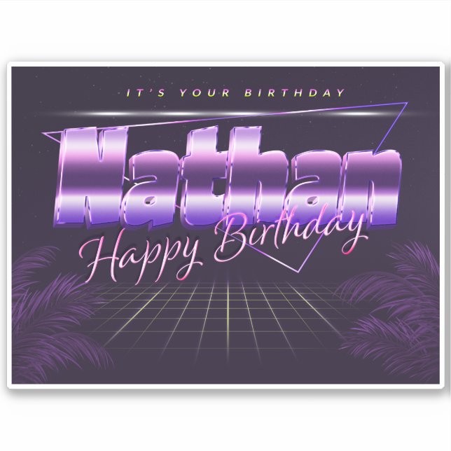 Nathan Name Vorname lila retro Sticker Geburtstag (Vorderseite)