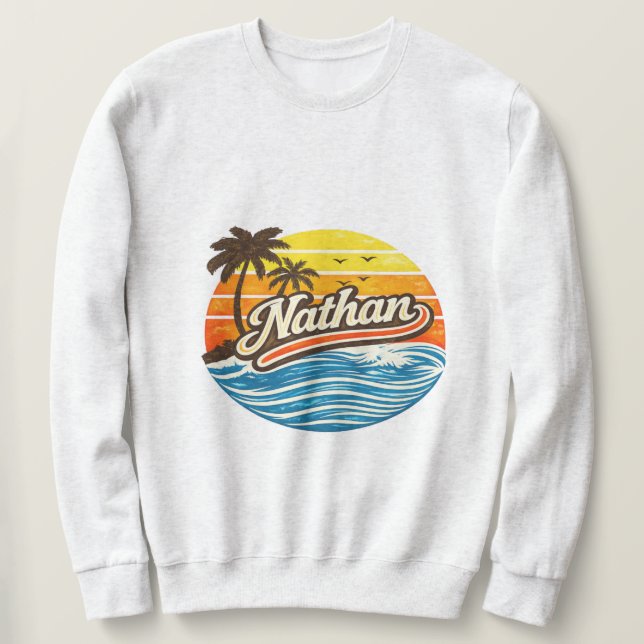 Nathan Retro-Sonnenuntergangs-Name-Design Sweatshirt (Design vorne)