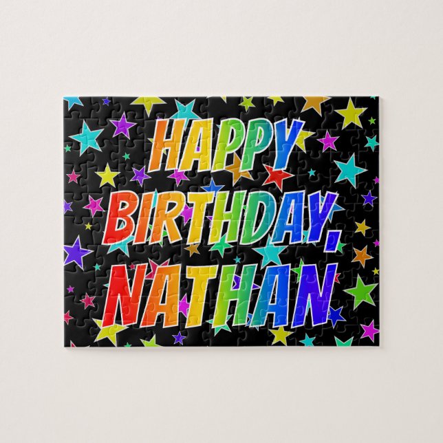 "NATHAN" Vorname, Spaß "GLÜCKLICHER GEBURTSTAG" Puzzle (Horizontal)