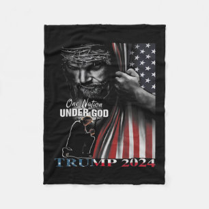 Nation under God Trump 2024 God American Flag 1 Fleecedecke