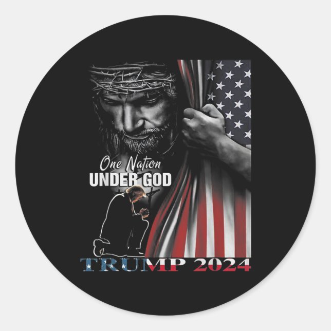 Nation under God Trump 2024 God American Flag 1 Runder Aufkleber (Vorderseite)