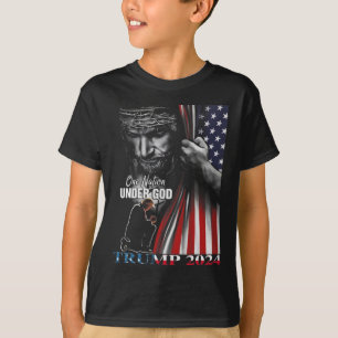 Nation under God Trump 2024 God American Flag T-Shirt