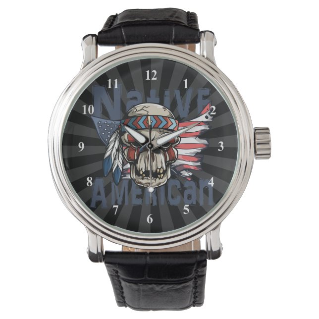 National Amerikanische Ureinwohner Warrior Skull U Armbanduhr (Vorderseite)