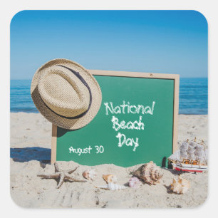 National Beach Day Quadratischer Aufkleber