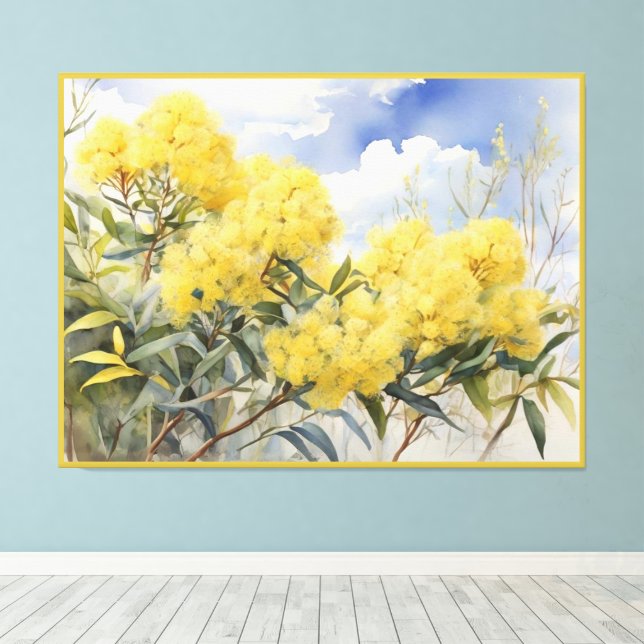 National Blume Australia Golden Wattle | Leinwanddruck (Insitu (Holzboden))