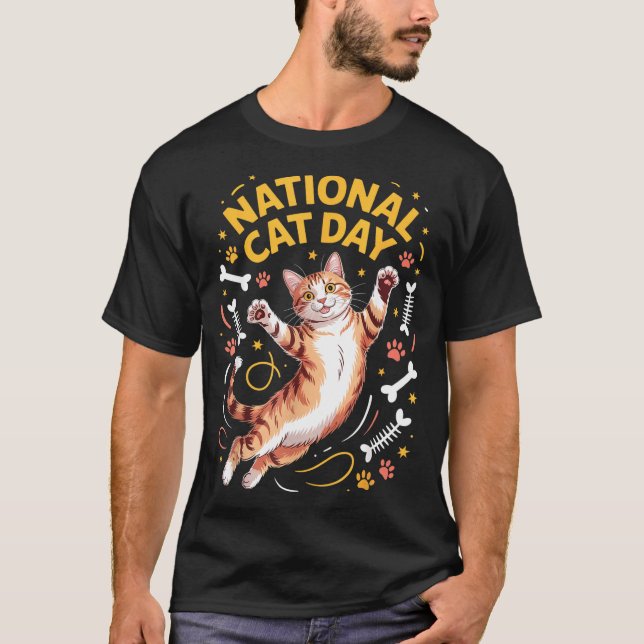 National Cat Day Cute Tabby Kitty Celebration Happ T-Shirt (Vorderseite)