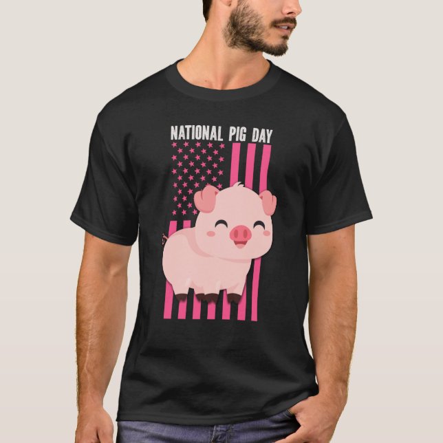 National cute Pig Day American Flag Pink for Girls T-Shirt (Vorderseite)