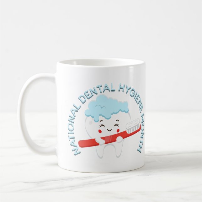 National Dental Hygiene Month Happy Tooth Kaffeetasse (Links)