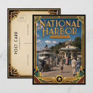 National Harbor Maryland Vintage Art Deco Golden Postkarte