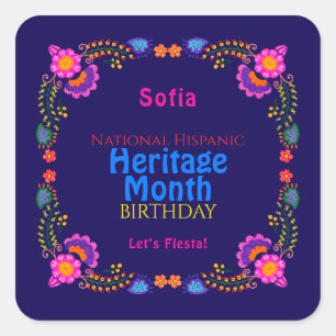 National Hispanic Heritage Geburtstag Bunte Blumen Quadratischer Aufkleber
