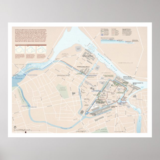 National Historical Park Map Lowell (1999) Poster (Vorne)