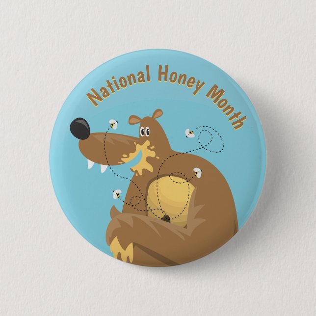 National Honey Month Cartoon Bear Button (Vorderseite)