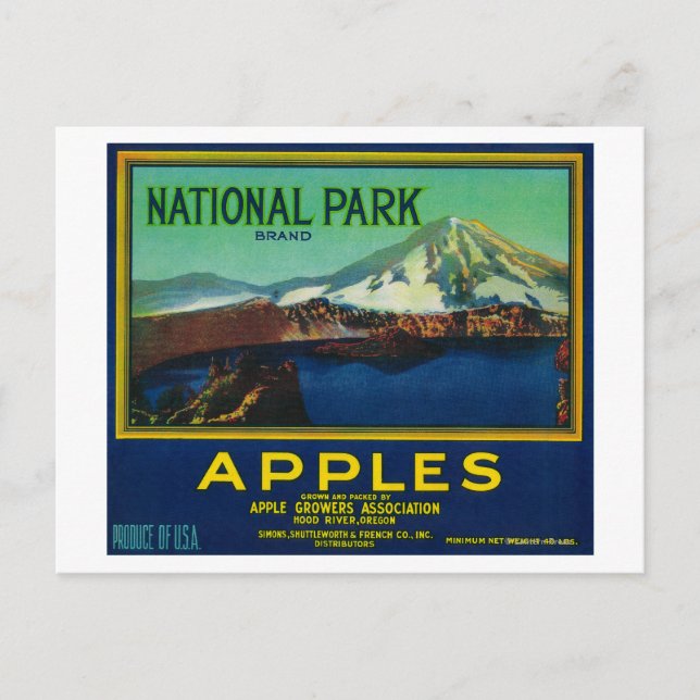 National Park Apple Crate LabelHood River, OR Postkarte (Vorderseite)