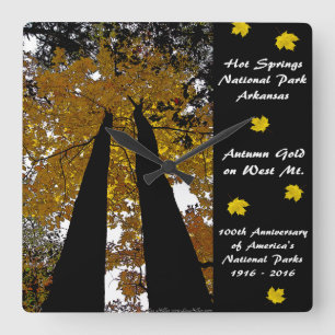 National Park Centennial Hot Springs Autumn Gold Quadratische Wanduhr