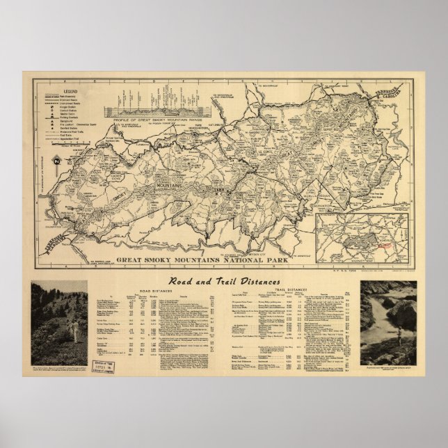 National Park Map Great Smoky Mountains (1941) Poster (Vorne)