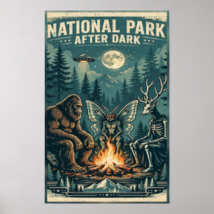 National-Park-Nachtdunkel-Campfire-Cryptiden-Poste Poster