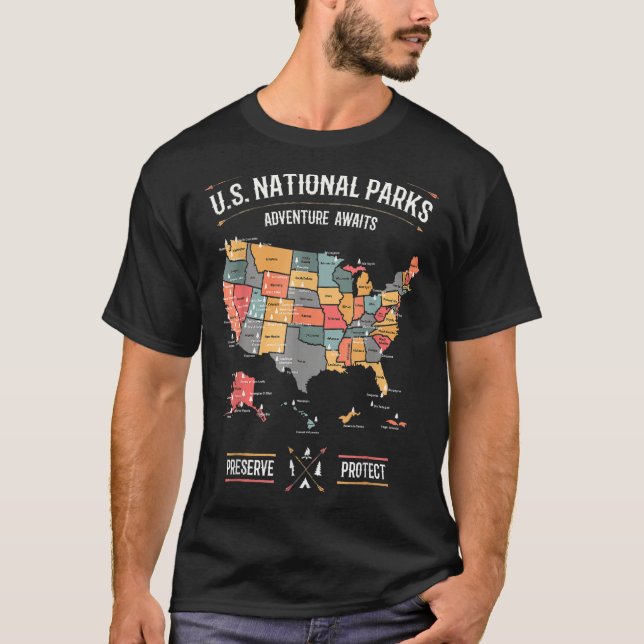 National Parkplan der USA - Schutz des Wandercamps T-Shirt (Vorderseite)