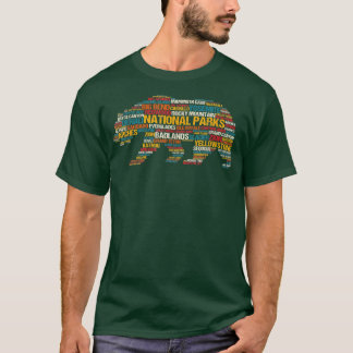 National Parks USA List Words Cloud Bear Camping H T-Shirt